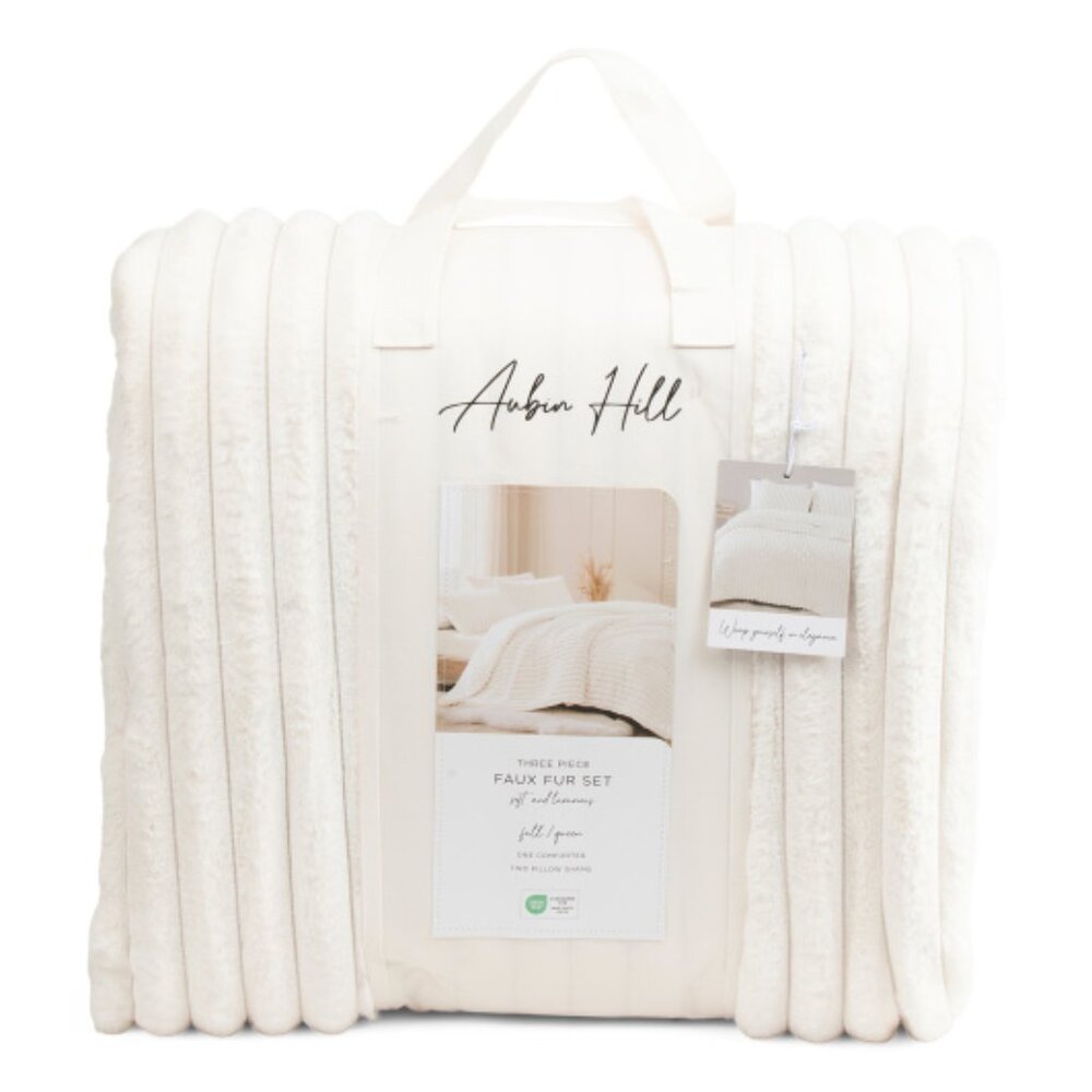 AUBIN HILL Ivory Faux Fur Comforter Set